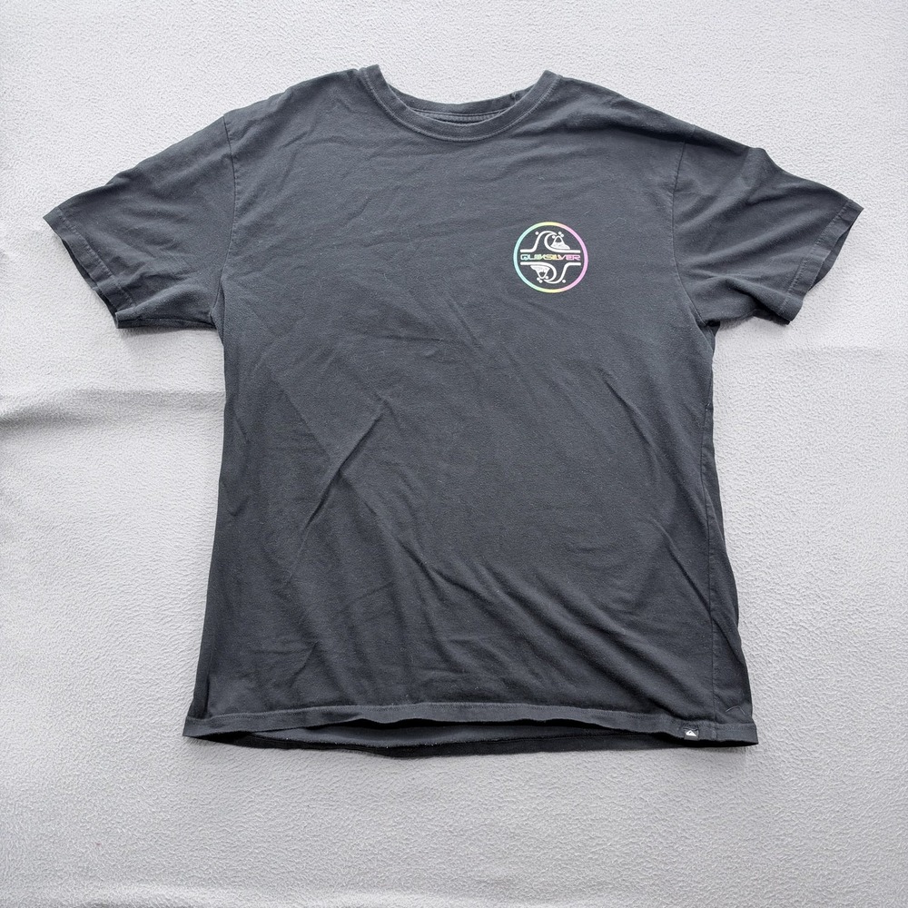 Quiksilver Shirt Mens XL Black Neon Circle Logo Graphic Tee Tagless Surf Beach